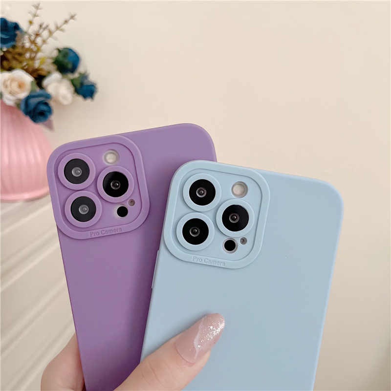 Ốp Điện Thoại Silicon Mềm Màu Tím Bảo Vệ Camera Cho iPhone 13 Pro Max iPhone 11 12 X XR XS Max 6 7 8 Plus SE3