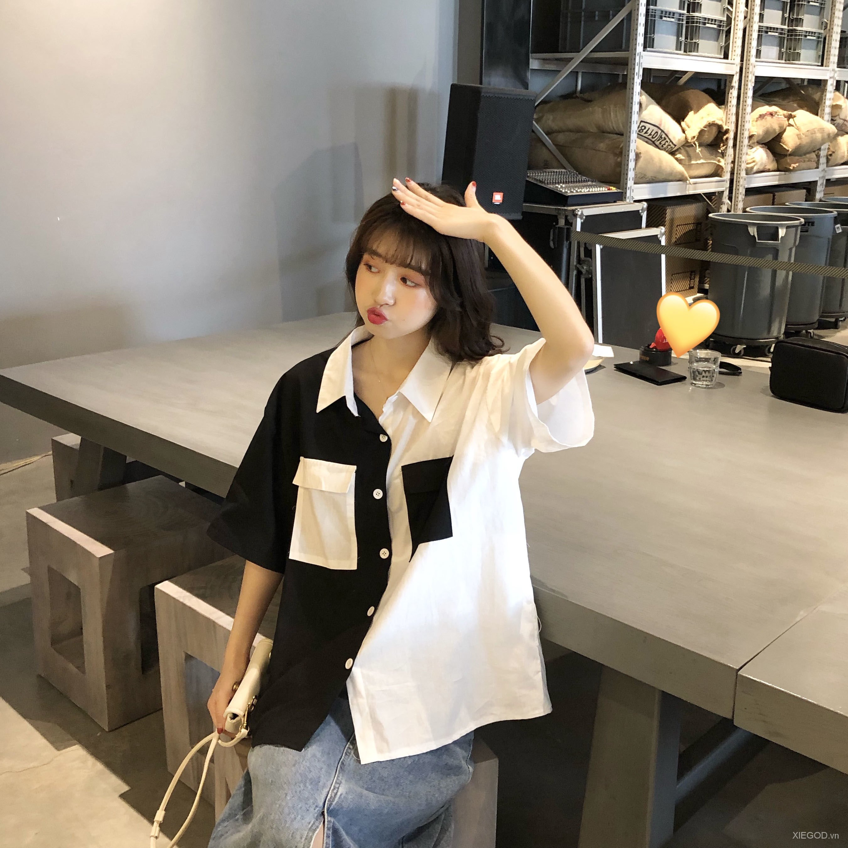 Spot Korean Style New Color Matching Short-Sleeved Shirt Female Students Summer College Style Loose Hong Kong Flavor Five-Point Sleeve Bottoming Shirt Fashion Girls Dress