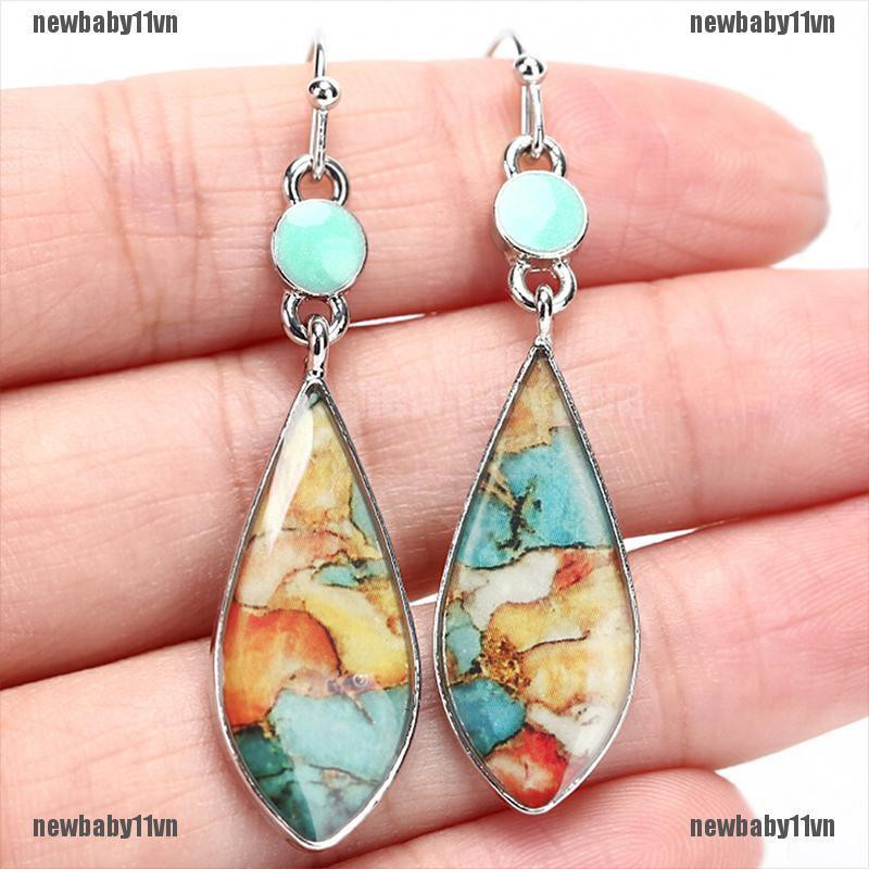 Đôi Khuyên Tai Dài Đính Đá Opal Thời Trang Cho Nữ