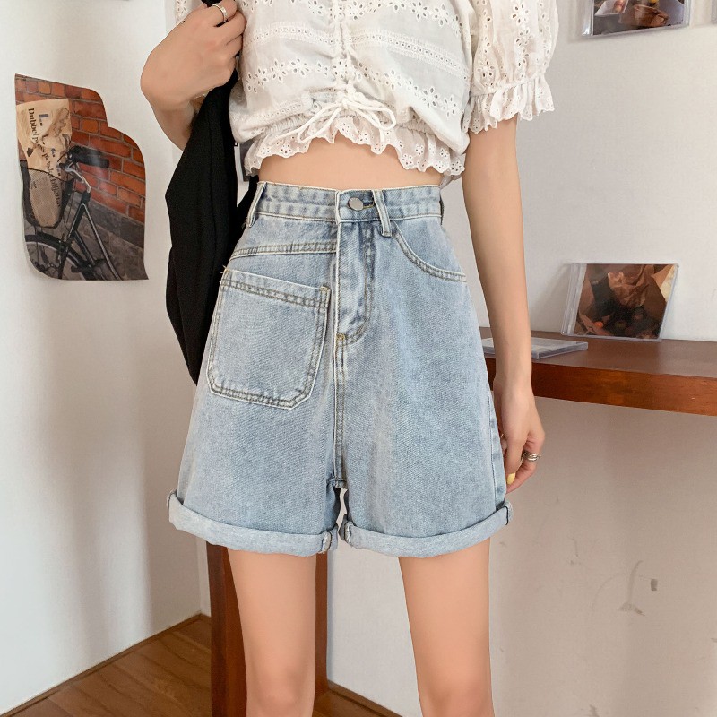 Quần short jean nữ ống rộng một túi MSHA5
