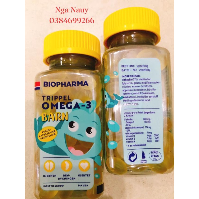 Viên nhai  DHA Biopharma Trippel Nauy hộp 144v