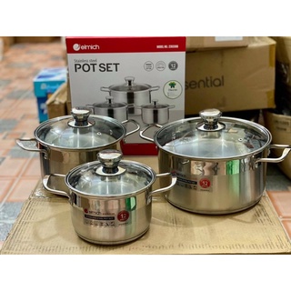[Xả kho] Bộ 3 nồi inox 5 đáy Elmich chính hãng