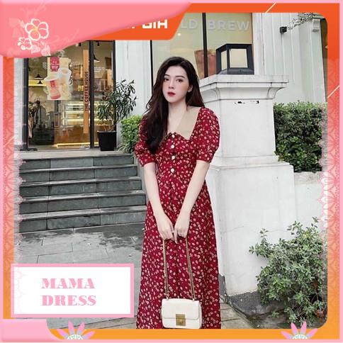 Đầm bầu thời trang thiết kế MAMADRESS chất lụa cổ bẻ với HỌA TIẾT HOA FREE