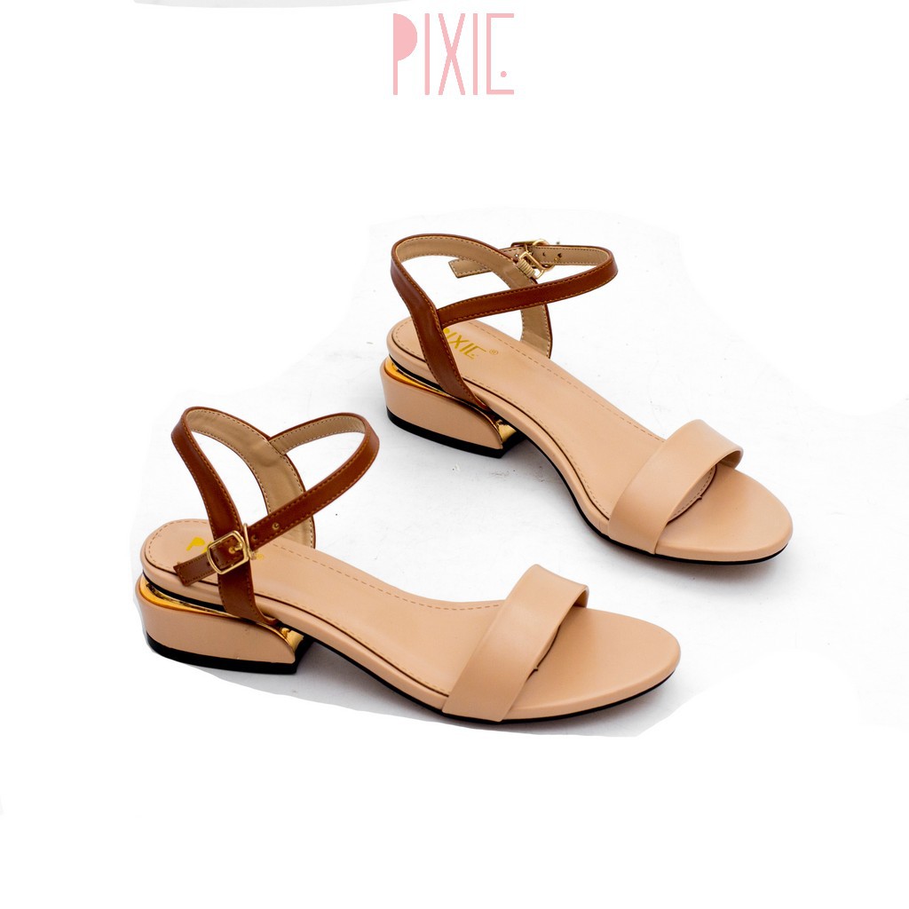 Giày Sandal 3cm Quai Mảnh Đế Vuông Viền Kim Loại Màu Đen Pixie X429