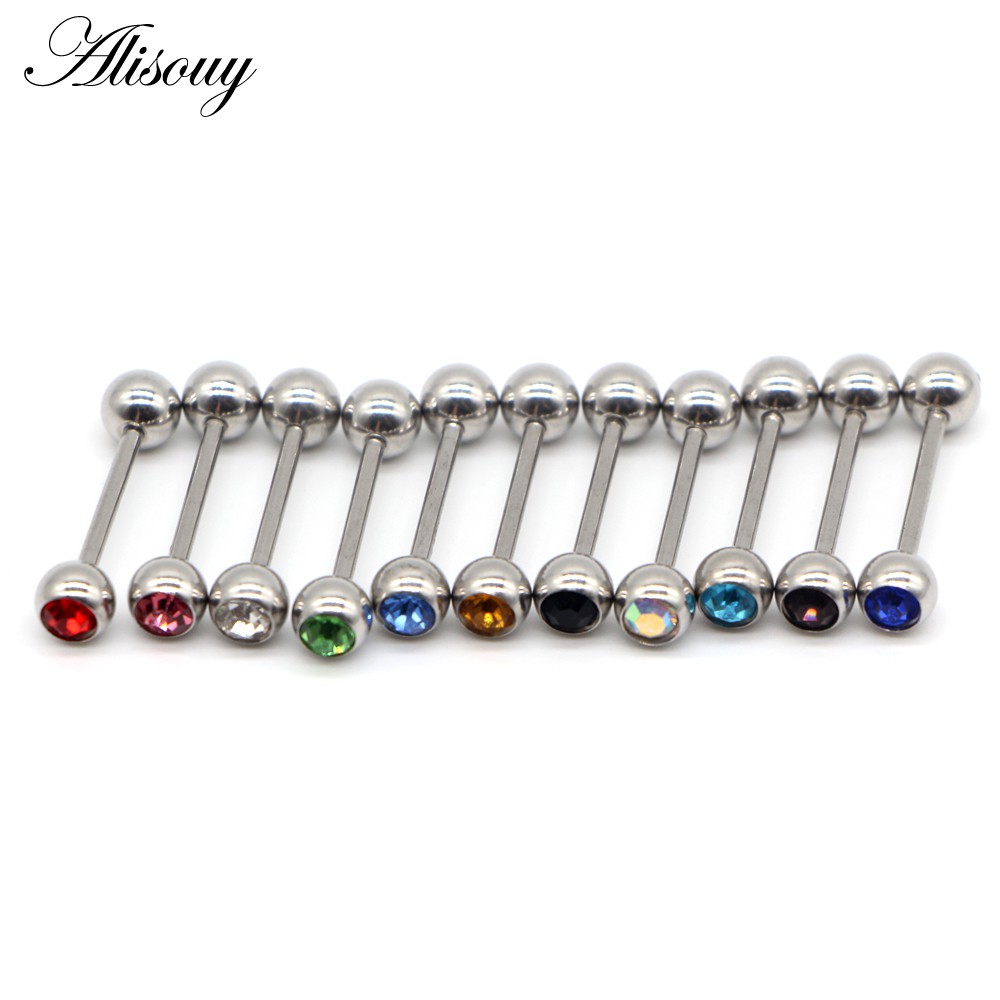 Khuyên xỏ cơ thể bằng thép không gỉ đính pha lê 11 màu tùy chọn