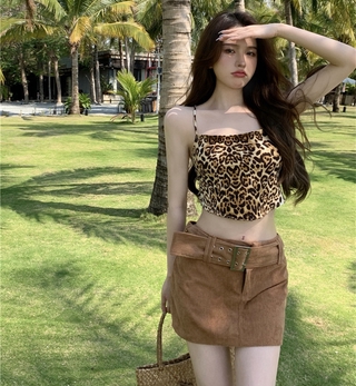 Áo Tank Top Hoạ Tiết Da Báo Thiết Kế Dây Đan Chéo Quyến Rũ Cho Nữ