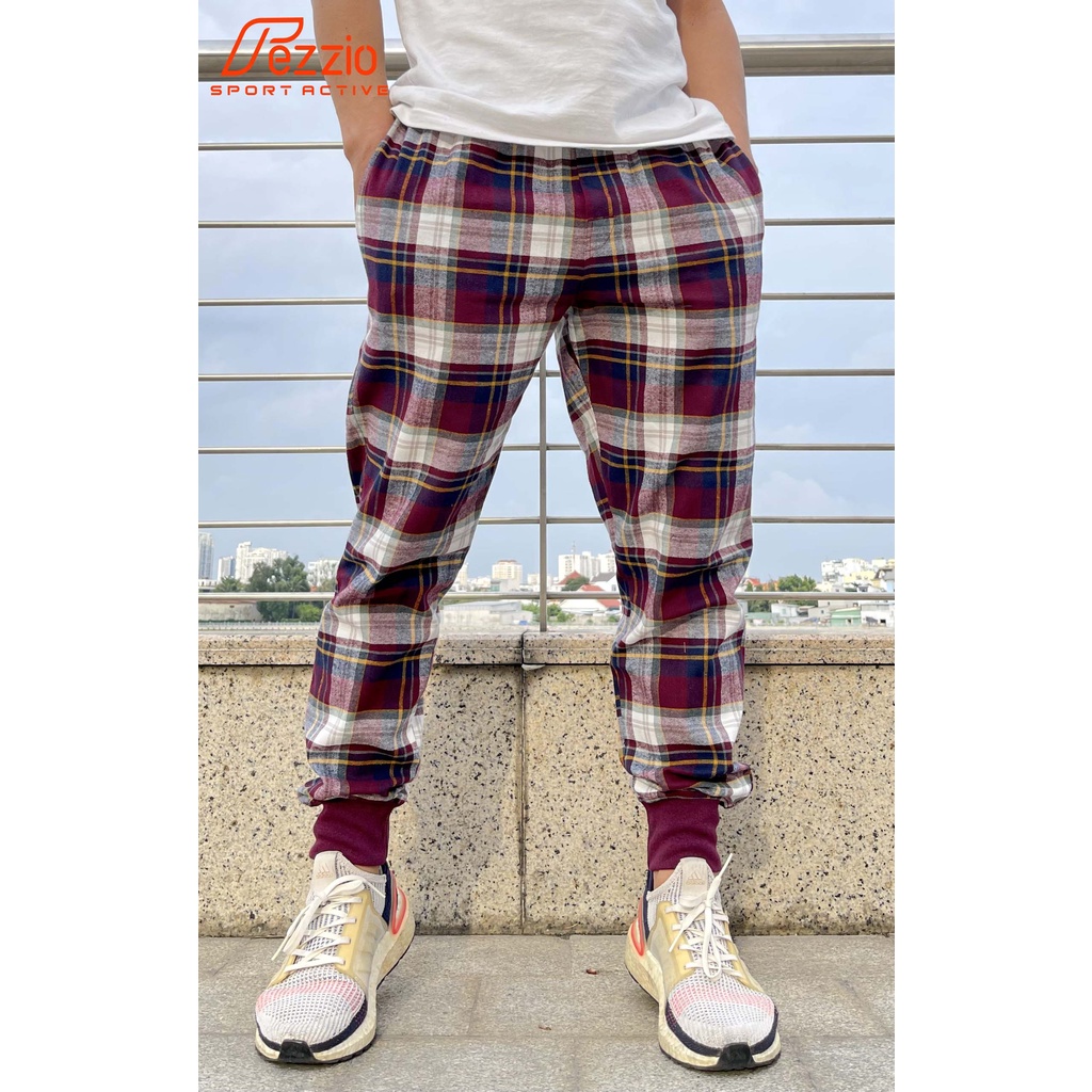 Quần jogger nỉ caro, quần caro nam hàn quốc, quần caro hot trend thương hiệu FEZZIO chính hãng
