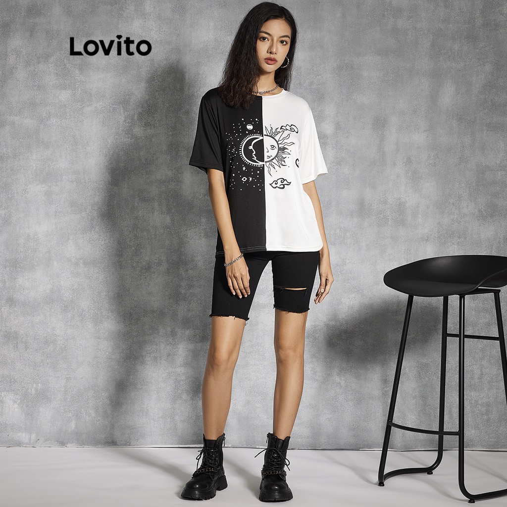 Lovito Áo Thun Tay Ngắn In Chữ L20D1087 (Đen/Trắng)