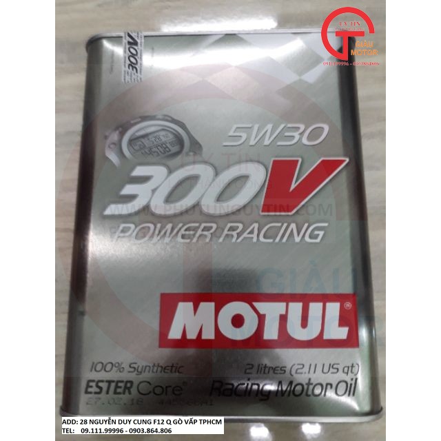 DT - Dầu nhớt tổng hợp cao cấp xe tay ga Motul 300V Power Racing 5W-30 tem 3 lớp can 2L