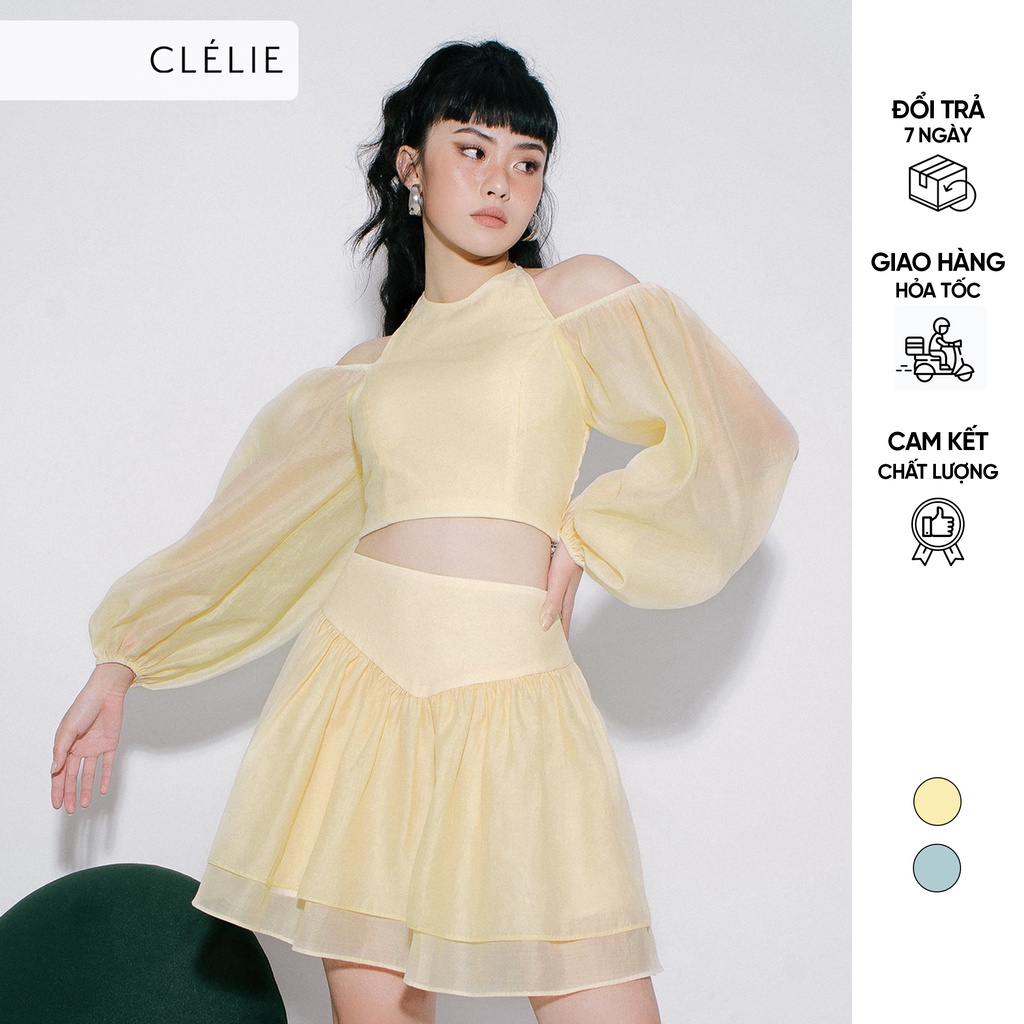 Set áo croptop tay dài và chân váy xòe 2 tầng | HELEN SET - CLÉLIE