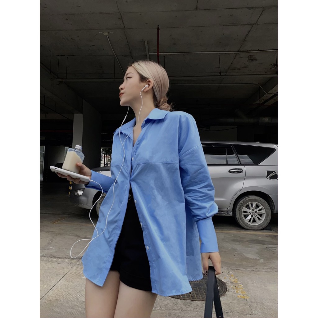 Là min - Áo Sơ Mi Xanh Form Oversized