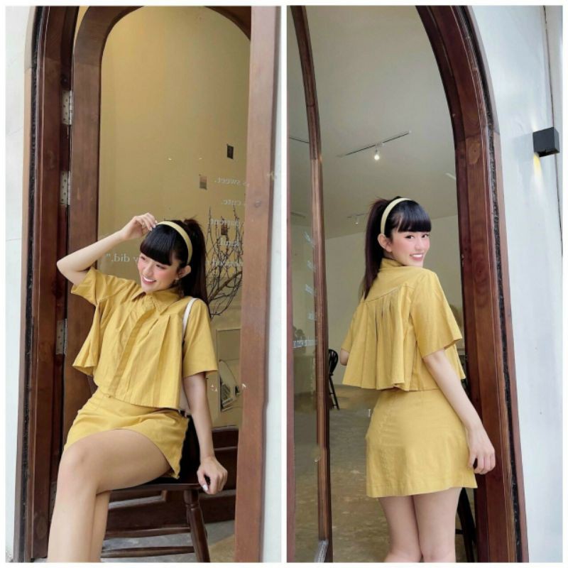 Set áo croptop + CV chữ A