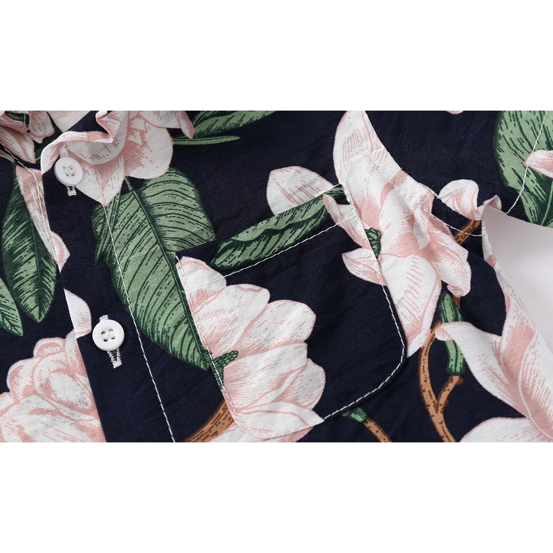 Áo sơ mi đi biển cho bé KADACA áo cộc tay họa tiết hoa lá chất cotton áo size đại bé trai hàng xuất Âu Mỹ