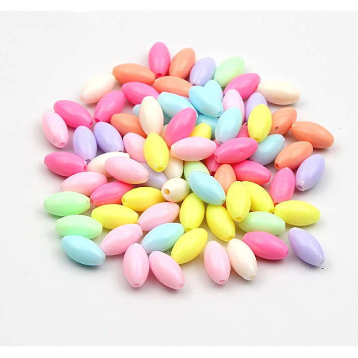 Set 50 Hạt Nhựa Hình Oval Màu Kẹo 8x14mm Làm Trang Sức Thủ Công
