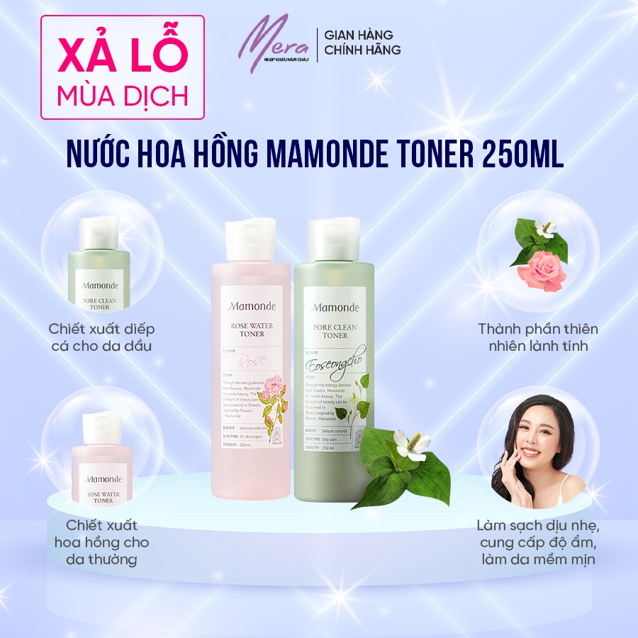 Nước hoa hồng Mamonde Toner 250ml - Cấp ẩm, kiềm dầu, se khít lỗ chân lông