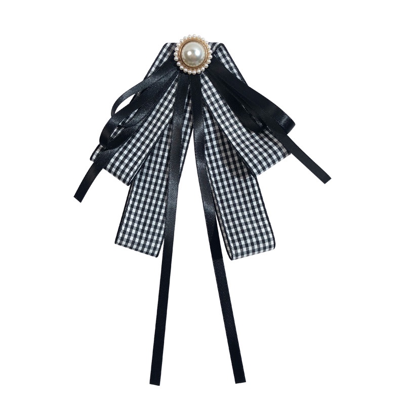 Ghim Cài Áo Hình Nơ Đính Ngọc Trai Giả Màu Đen / Trắng Kiểu Vintage Thời Trang Cho Nữ