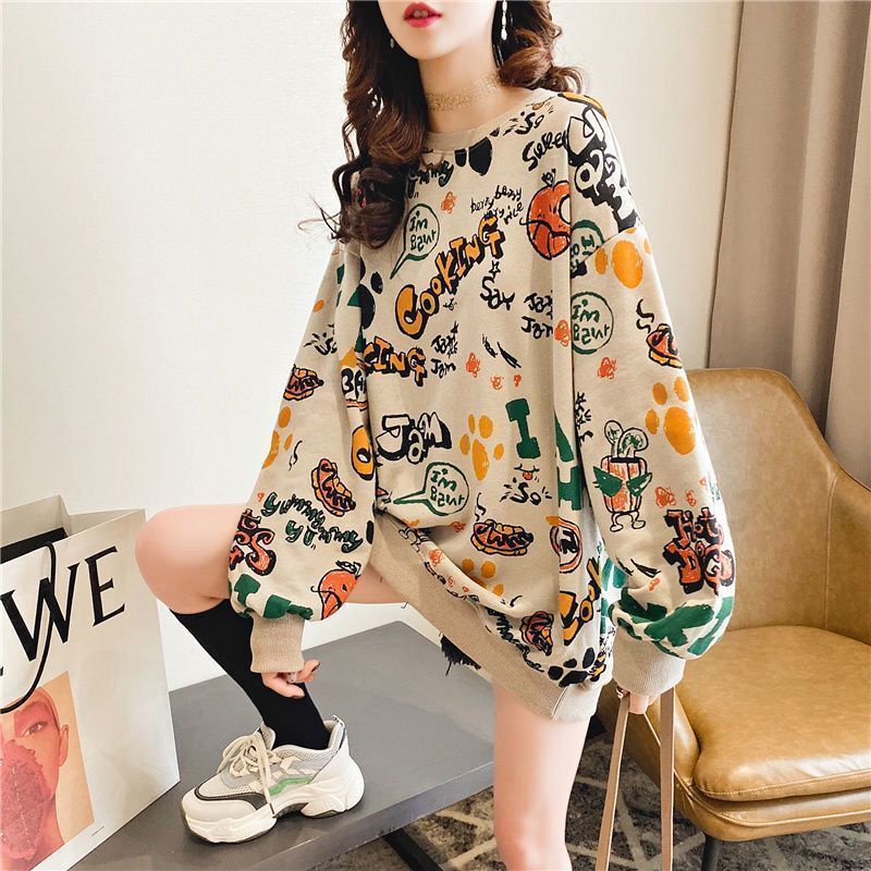 Áo nỉ nữ dài tay dáng rộng in họa tiết thời trang kích thước 40-150kg