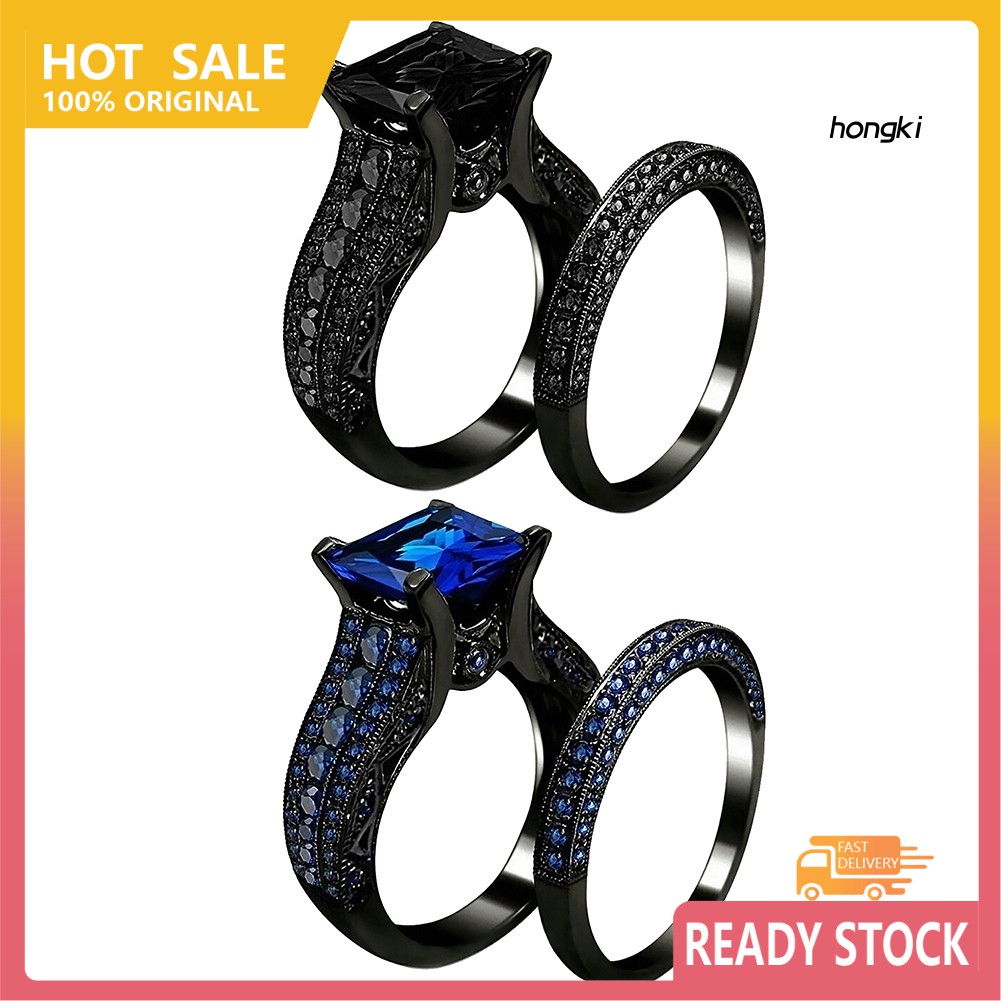 (Hàng Mới Về) Set 2 Nhẫn Đính Kim Cương Giả Hình Vuông Thời Trang Cho Nữ