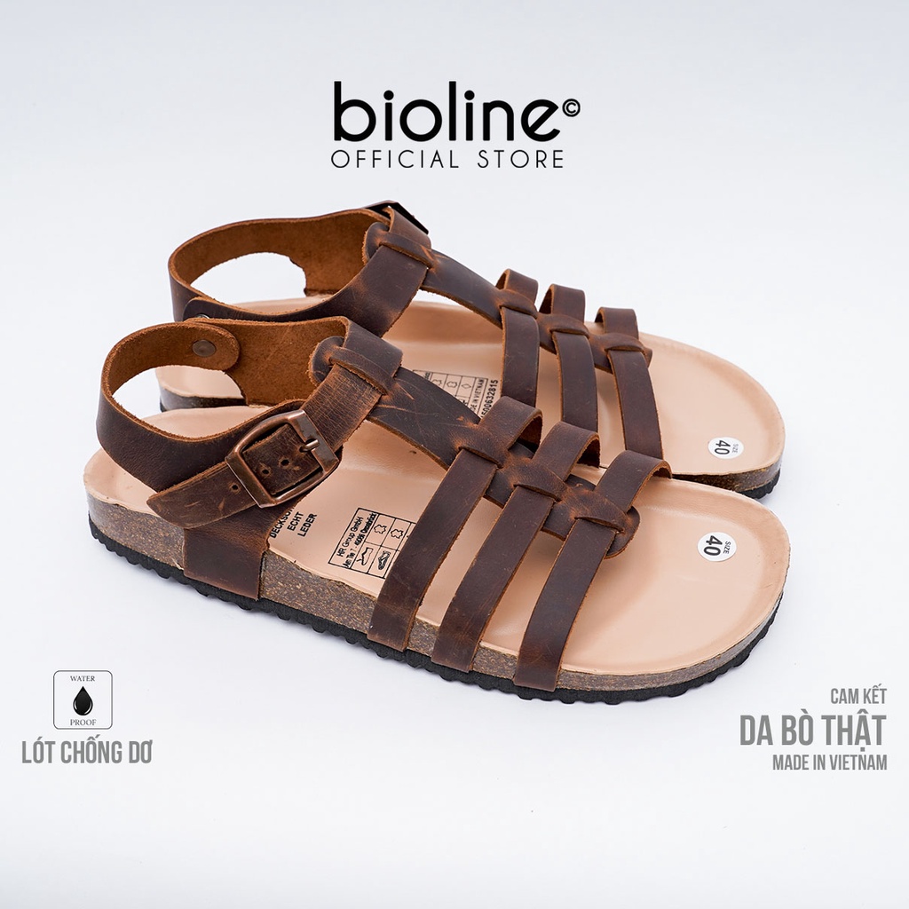 DK12-LÓT CHỐNG NƯỚC-Giày sandal đế trấu Birken da bò thật nam nữ, dép xăng đan công sở, dép đế trấu Bioline D12