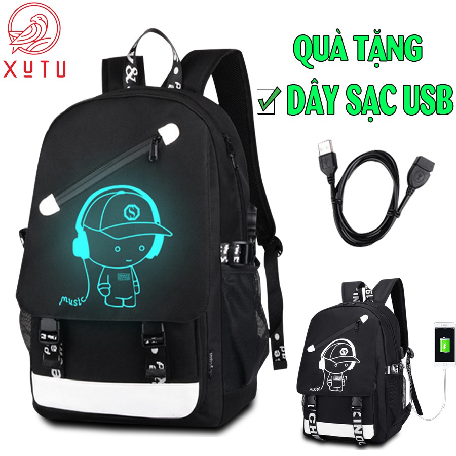 Balo thời trang nam nữ phát sáng Xutustore hình Boy Music đẳng cấp đi học đi chơi + Tặng cáp sạc USB bền xịn