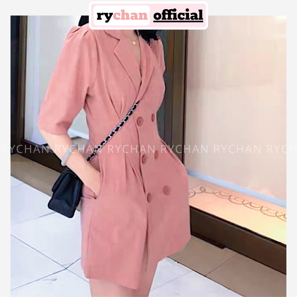 Đầm Nữ Đi Dạo Phố Form Ngắn Cổ Vest Tay Lửng 6 Nút Thanh Lịch Sang Trọng Màu Hồng - DX9919