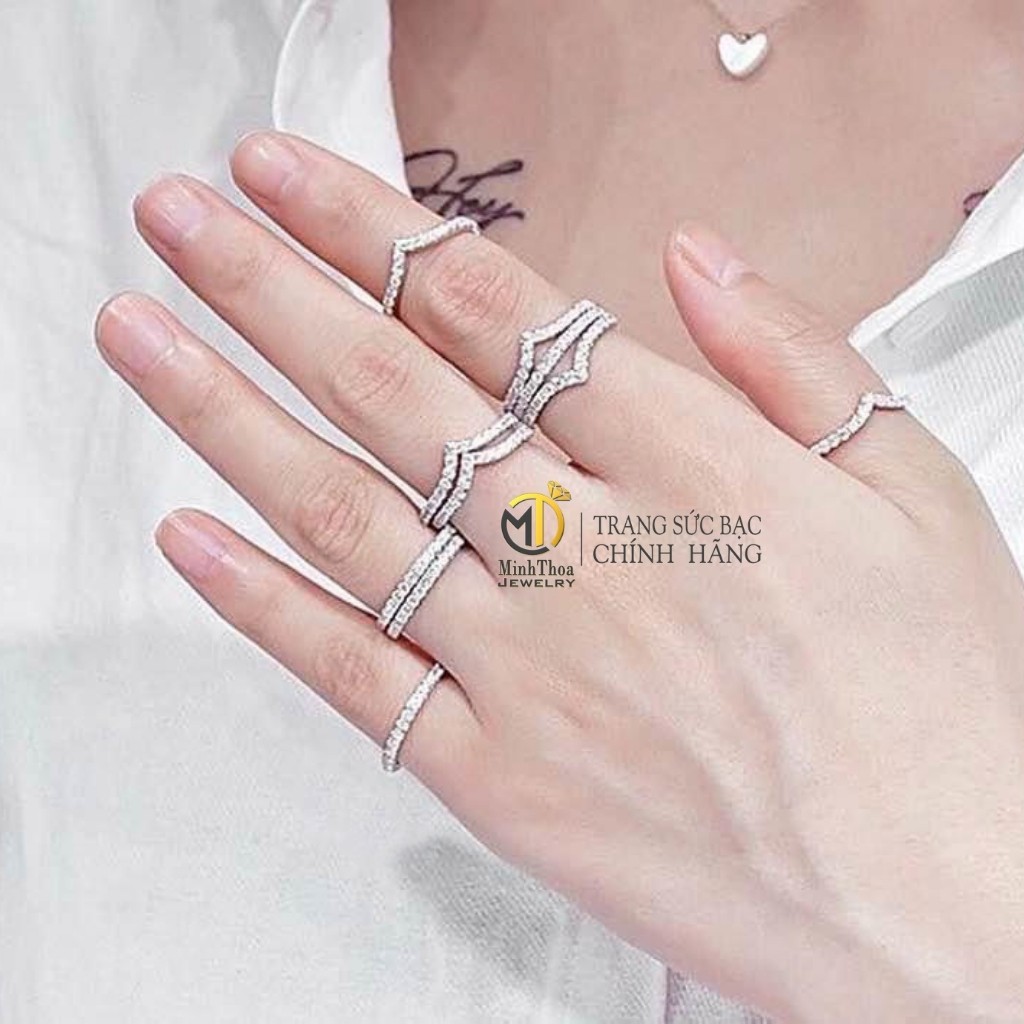 Nhẫn bạc nữ đính đá sáng đẹp phong cách hàn quốc đơn giản, cá tính Minh Thoa JEWELRY