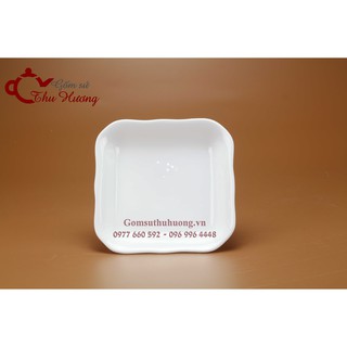 Đĩa vuông men trắng_Đĩa sứ bộ đồ ăn Bát Tràng