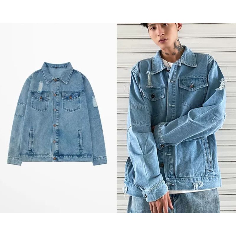 Áo khoác bò đánh rách, unisex nam nữ ulzzang khoác jean - ẢNH THẬT