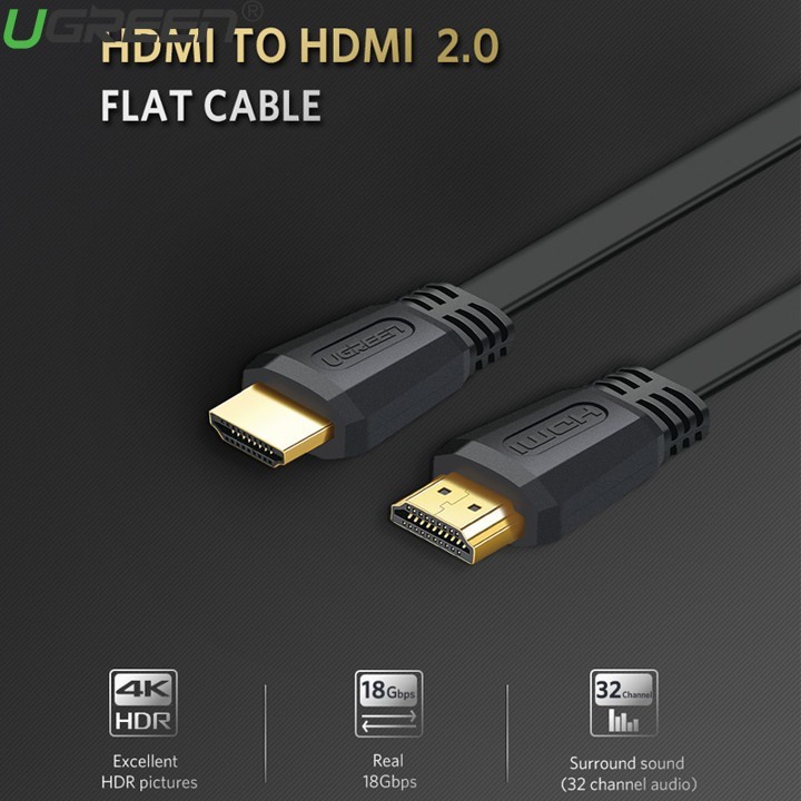 Cáp HDMI 2.0 Ugreen 50819 dây dẹt dài 1.5m - 5m hỗ trợ 4K 50819/50820/50821 - Bảo Hành 18 Tháng