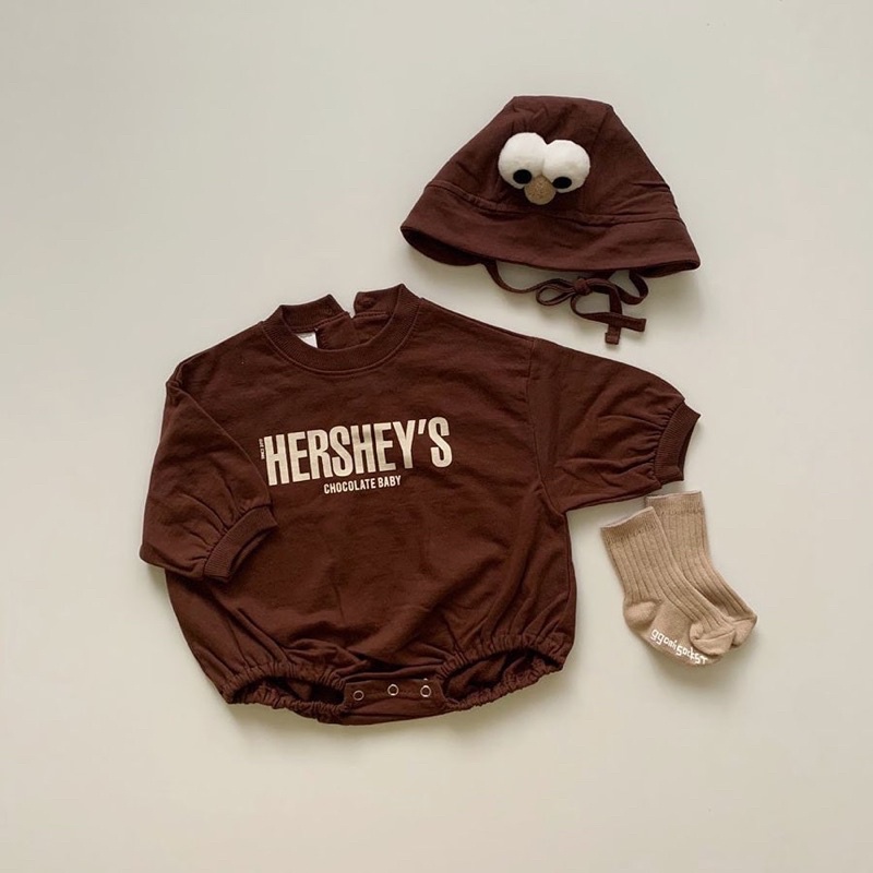 Romper kèm mũ HERSHEY chất cotton nỉ - Body kèm mũ nỉ cho bé