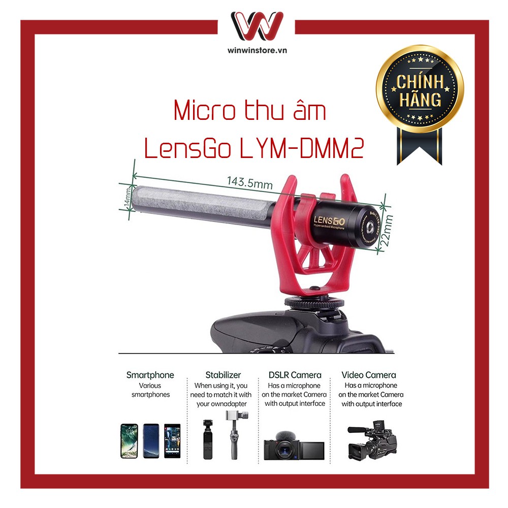 [Mã 154ELSALE2 giảm 7% đơn 300K] Micro thu âm LensGo LYM-DMM2 cho điện thoại, máy ảnh, máy quay