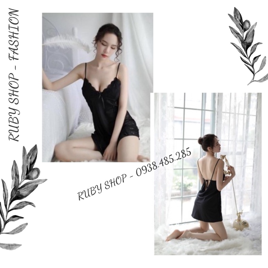 Đầm Ngủ Chất Lụa Satin Cao Cấp Phối Ren Hai Bên Thương Hiệu Ruby shop V349 - Hàng Cao Cấp