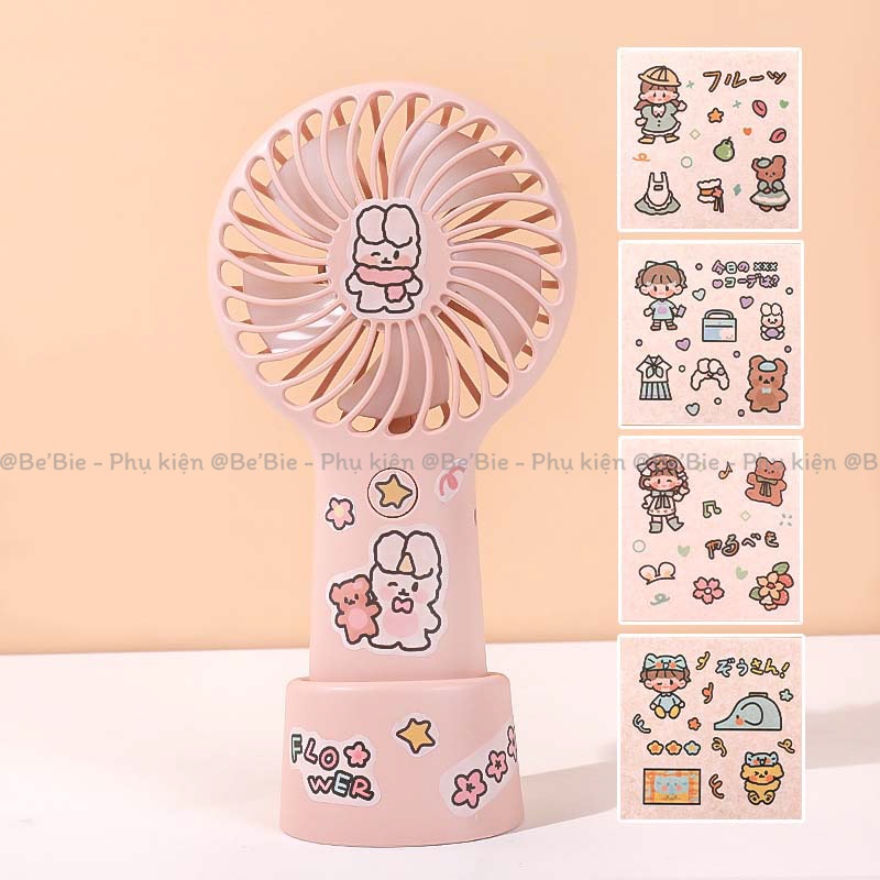 Quạt cầm tay mini học sinh có đế dựng tặng kèm sticker BeBie - BP350