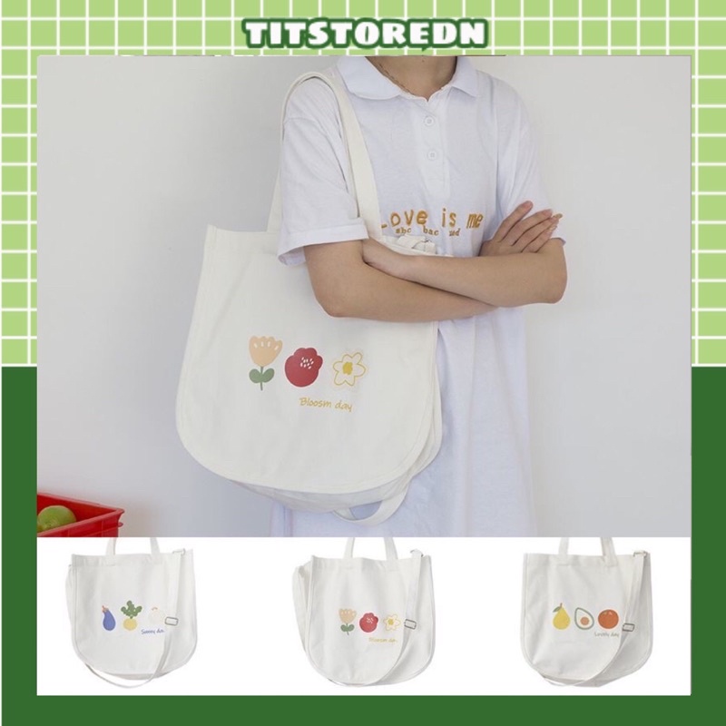 Túi tote 2 in 1 hình hoa quả form bầu cute (có sẵn, hình thật)
