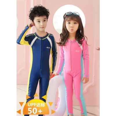 Đồ bơi liền thân tay dài quần dài chống nắng màu  hồng xanh thể thao bé trai và gái size đại
