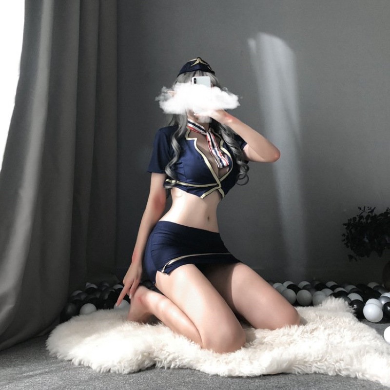 Bộ cosplay tiếp viên sexy nóng bỏng bản cao cấp chất vải cotton mềm - CP52