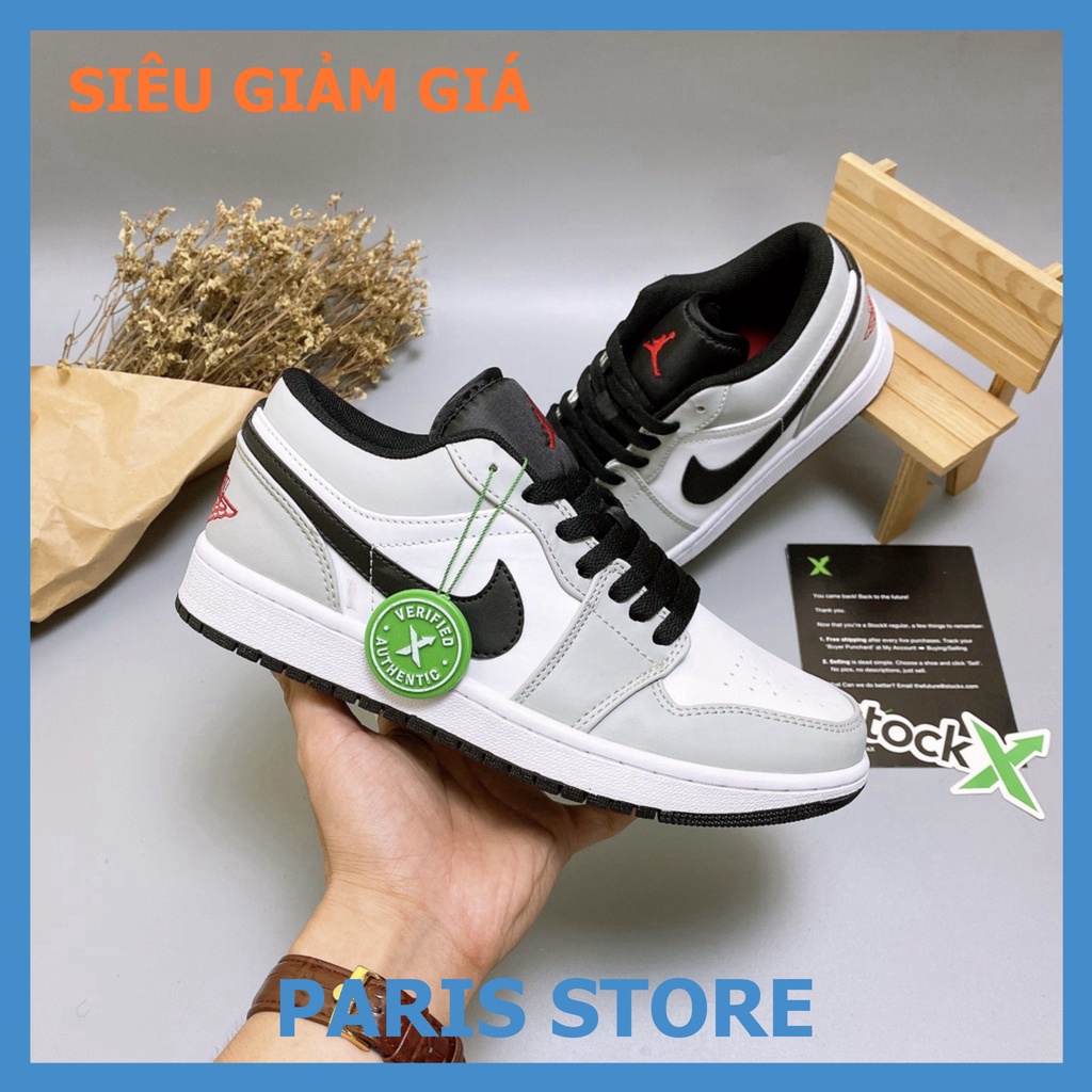 Giày Thể Thao Nam Nữ Jordan JD1 Low Xám Kẻ Đen Cổ Thấp Gót Thêu Chỉ Đỏ Thời Trang Full Box Bill