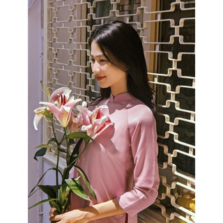 Set Áo Dài Rosemary lụa tây thi hồng tím