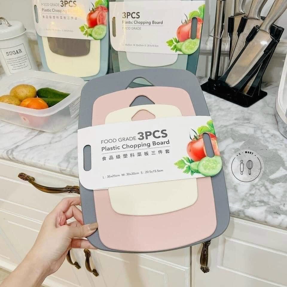 Thớt kháng khuẩn chống trơn trượt sét 3 cái chất liệu nhựa cao cấp an toàn tiện dụng