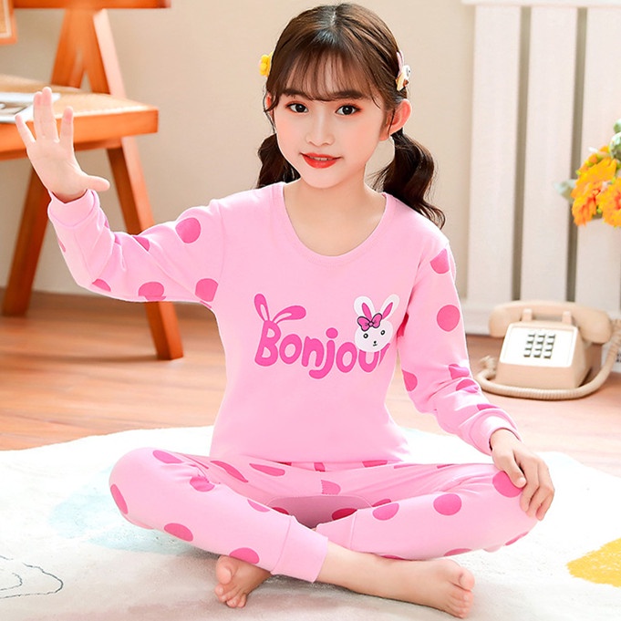 Bộ Đồ Ngủ Cotton Tay Dài 100-160cm Thời Trang Xuân Thu Cho Bé