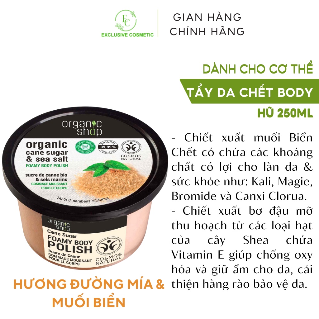 Tẩy Tế Bào Chết Toàn Thân Organic Shop Body Scrub Cane Sugar 250ml - Hương Muối biển &amp; Đường Mía