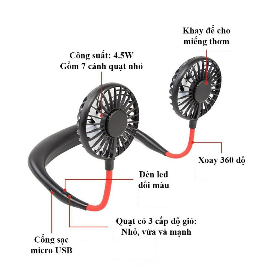 Quạt Mini Đeo Cổ - Để Bàn Tiện Lợi Có Đèn Led HOT - Dung lượng pin 2000 mAh-Hàng cao cấp | BigBuy360 - bigbuy360.vn