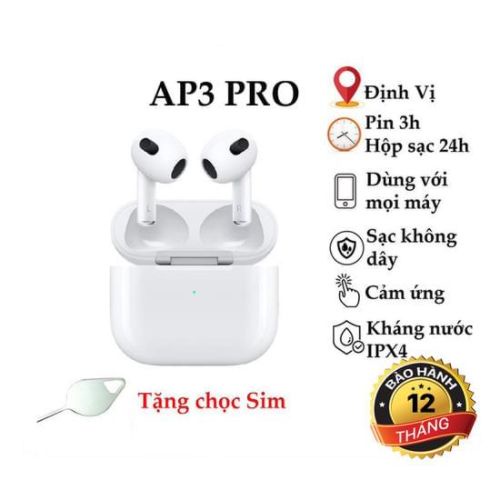 Tai Nghe Bluetooth không dây AP3 TWS Âm Thanh Vòm Cảm Ứng Nhạc Theo Đầu Pin 5H - Kết Nối Ios Và Androi