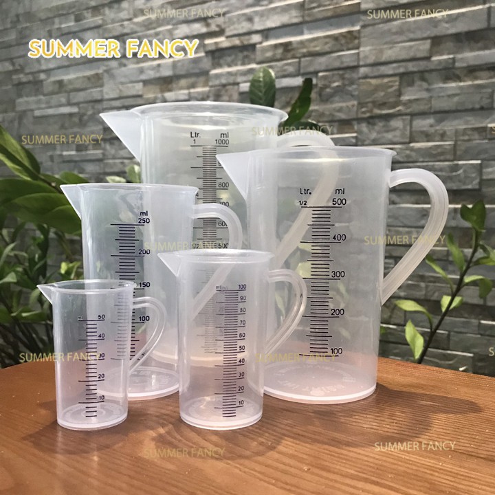 Ly đong 50ml, 100ml, 250ml nhựa có vạch chia ca định lượng đong sốt, dung dịch CHỮ TÍM - Measuring jug plastic