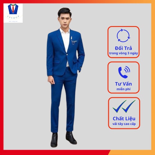 Bộ vest màu xanh cô ban cao cấp full size [Áo + Quần]