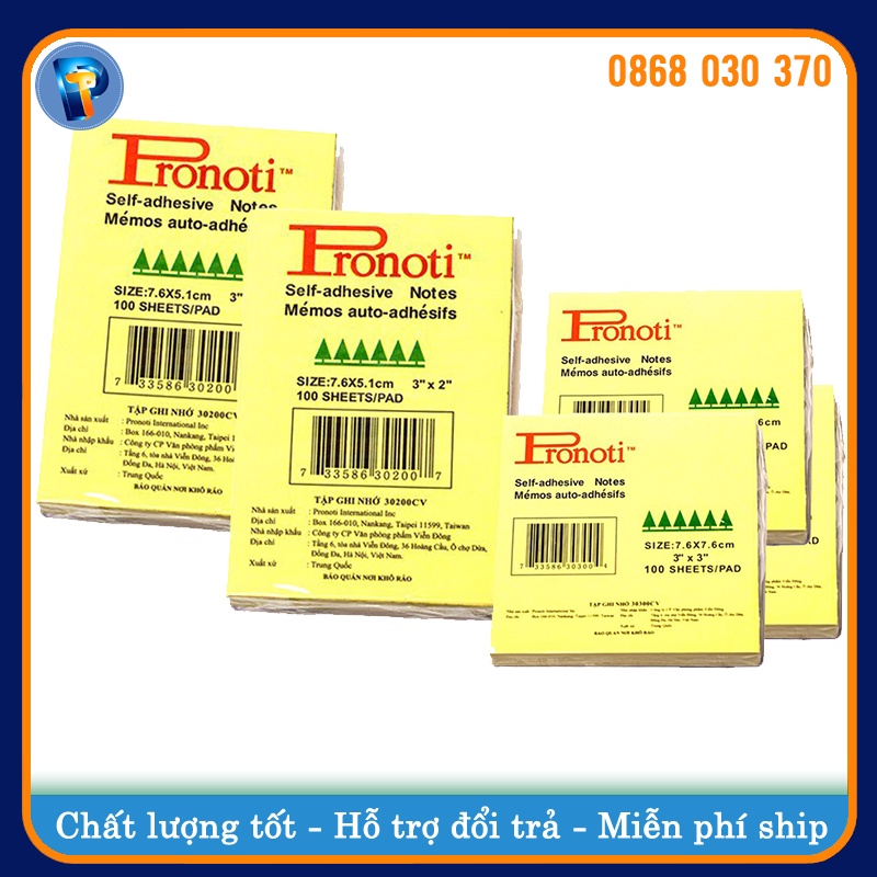 Giấy Note Pronoti Vàng - Giấy Nhớ Ghi Chú Loại 3x2 3x3 3x4 3x5 Tùy Chọn