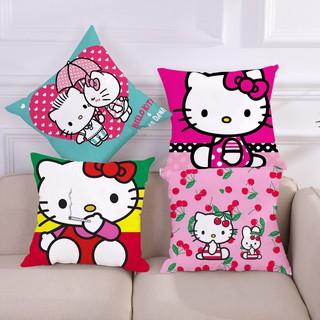 Vỏ gối bằng chất liệu cotton in hình mèo Hello Kitty dễ thương trang trí cho ghế sofa