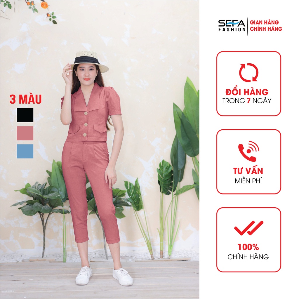 [Mã BMLTA35 giảm đến 35K đơn 99K] Sét vest nữ SEFA áo cộc tay bồng kết hợp quần xếp ly SFS2204