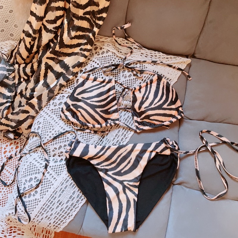 Set bộ đồ bơi dây 2 mảnh siêu sexy ngựa vằn