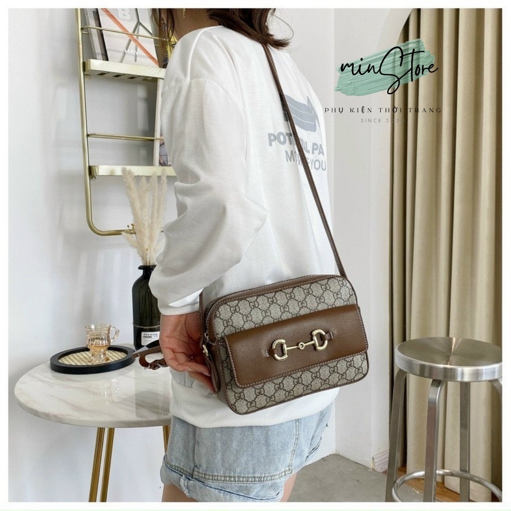 Túi xách nữ mã GC01, đeo chéo, đeo vai, chất liệu da cao cấp, màu nâu trắng,  đi làm, đi chơi, đi học